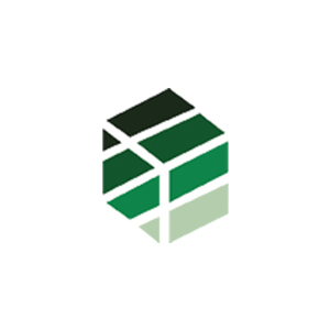 Ein geometrisches Logo in grünen Farbtönen, das aus einem stilisierten Würfel besteht.
