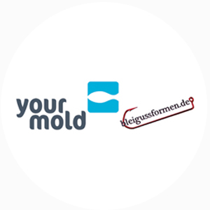 Logo von Your Mold neben dem Logo von bleigussformen.de auf einem weißen Hintergrund.