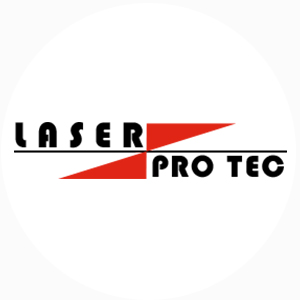 Logo von Laser Pro Tec mit rotem und schwarzem Schriftzug auf weißem Hintergrund.