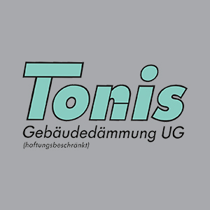 Logo von Tonis Gebäudedämmung UG mit grünem Schriftzug auf grauem Hintergrund.