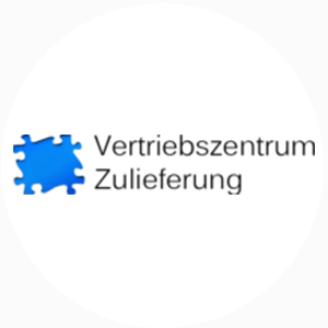 Logo des Vertriebszentrums Zulieferung mit einem blauen Puzzlestück und Schriftzug.
