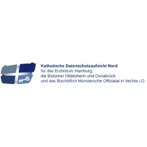 Das Logo der Katholischen Datenschutzaufsicht Nord steht auf weißem Hintergrund mit blauem Symbol und dem Zusatz für das Erzbistum Hamburg.